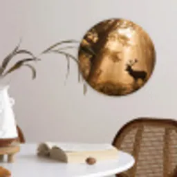 Hert - Bos - Mistig - Natuur - Goud Wandcirkel kunststof plaat 5mm dik klein -sfeer4