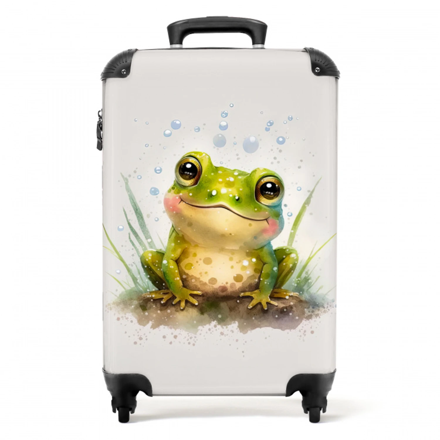 Kikker - Groen - Waterverf - Dieren - Jongen - Meisje NBS - Handbagage koffer - Unisex middel -productfoto_recht