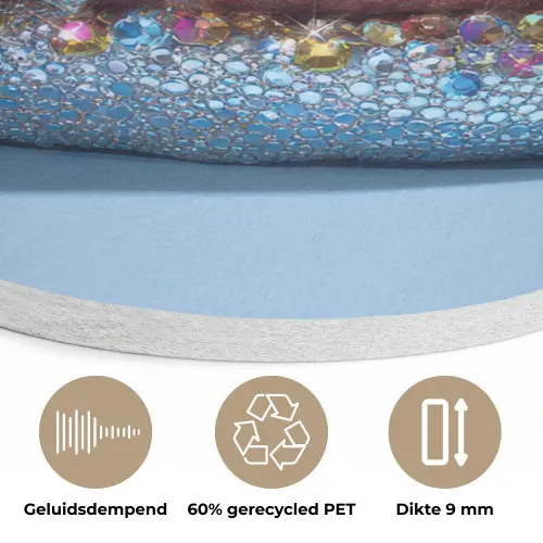 Glitters - Hamburger - Blauw Akoestische PET Vilt - Rond klein -closeup_NL