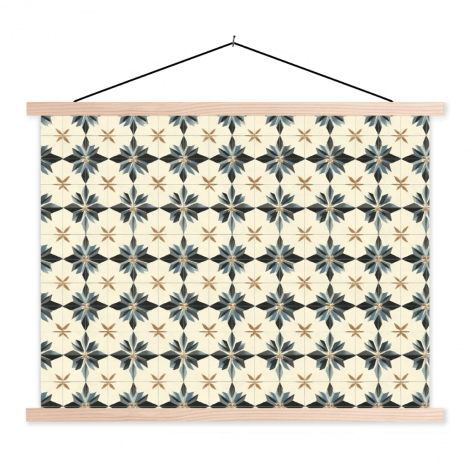 Sierlijk - Ornament - Blauw textielposter latten blank klein 122 -3d