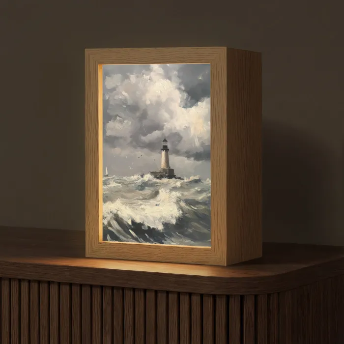 Vuurtoren - Golven - Storm Light Box met kabel (Tafellamp) klein -z3d_website
