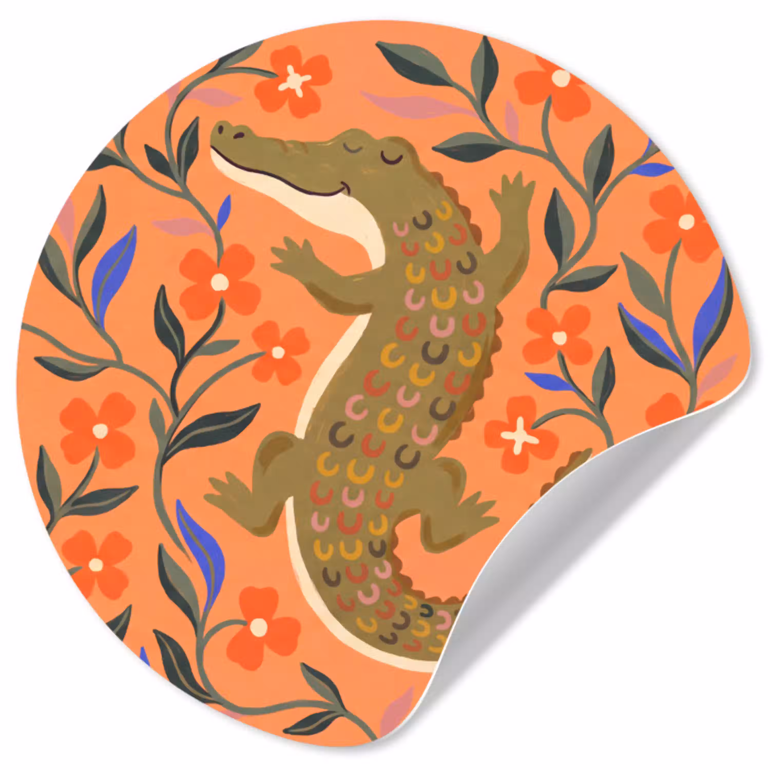 Dieren - Bloemen - Oranje - Illustratie - Natuur Wandcirkel behangsticker klein -3d