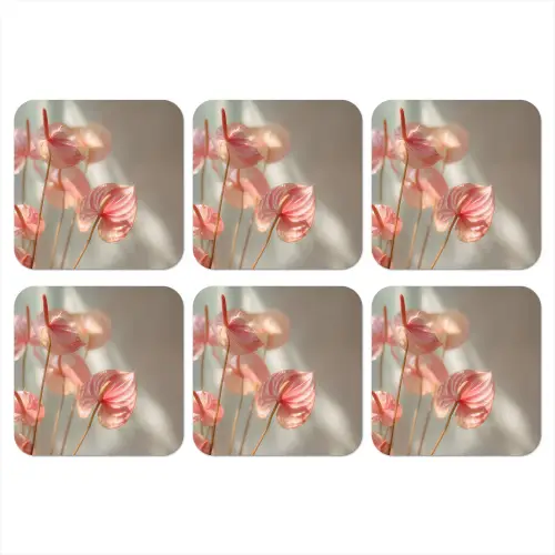 Bloemen - Stelen - Roze - Schaduw onderzetter kurk middel -3d