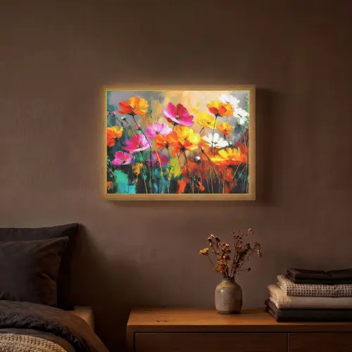 Felgekleurd - Bloemblaadjes - Abstract Light Box met batterij (Wandlamp) middel -sfeer4
