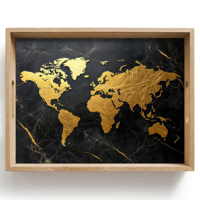Wereldkaart - Goud - Marmer Dienblad Rechthoek middel -z3d_shopping