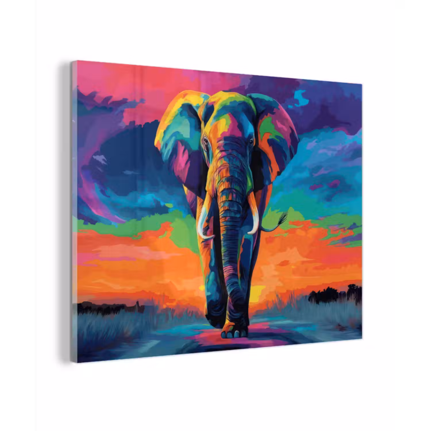 Glas schilderij - Olifant - Kleurrijk - Lucht - Abstract