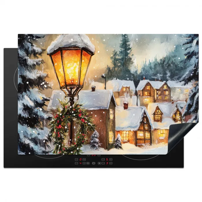 Kerstdorp - Huizen - Sneeuw - Kerst Inductie beschermer vinyl 3mm klein -3d