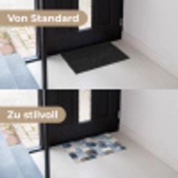 Patroon - Blauw - Vierkanten Deurmat klein -voor-na_DE