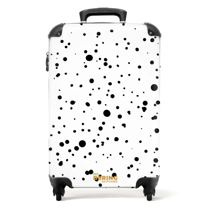 Zwarte stippen in uiteenlopende groottes op een witte achtergrond NBS - Handbagage koffer - Volwassenen Unisex middel -productfoto_recht