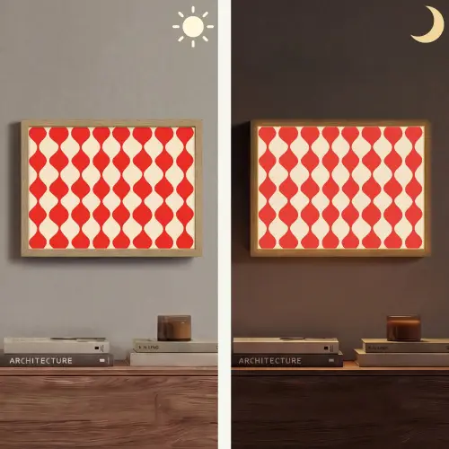 Golvend patroon - Retro - Rood - Beige Light Box met batterij (Wandlamp) middel 907 -sfeer3