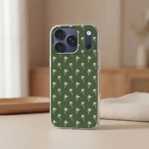 Palmboom patroon - Groen - Beige - Zomer Telefoonhoesje iPhone 17 Pro klein -sfeer2