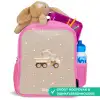 Gele kiepwagen met stenen en stippenpatroon Kinderrugzak - Roze middel -inhoud_NL