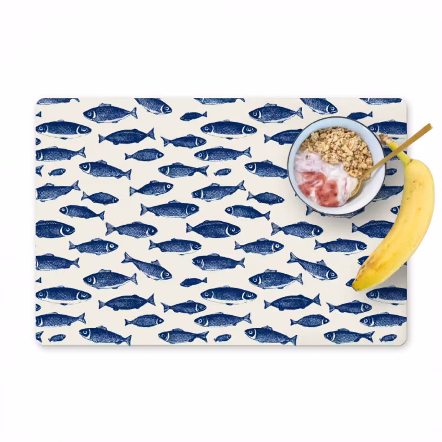 Tischset - 6 Stück - Fisch - Muster - Blau - Weiß