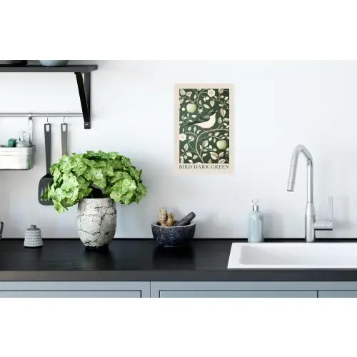 Groen - Vogel  - Bloemen Muursticker klein -keuken