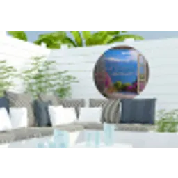 Doorkijk - Berg - Landschap - Uitzicht - Meer Wandcirkel tuinposter met ringen klein -buiten2