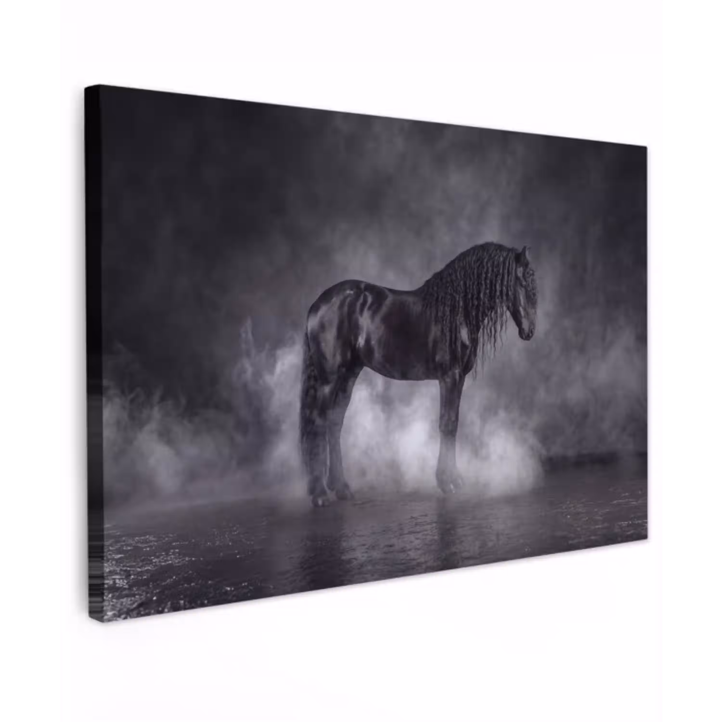 Paard - Magisch - Zwart Tuinposter op houten frame 2 cm dik klein -3d