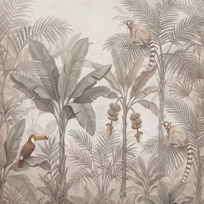 Behang - Natuur - Jungle - Ringstaartmaki - Bruin
