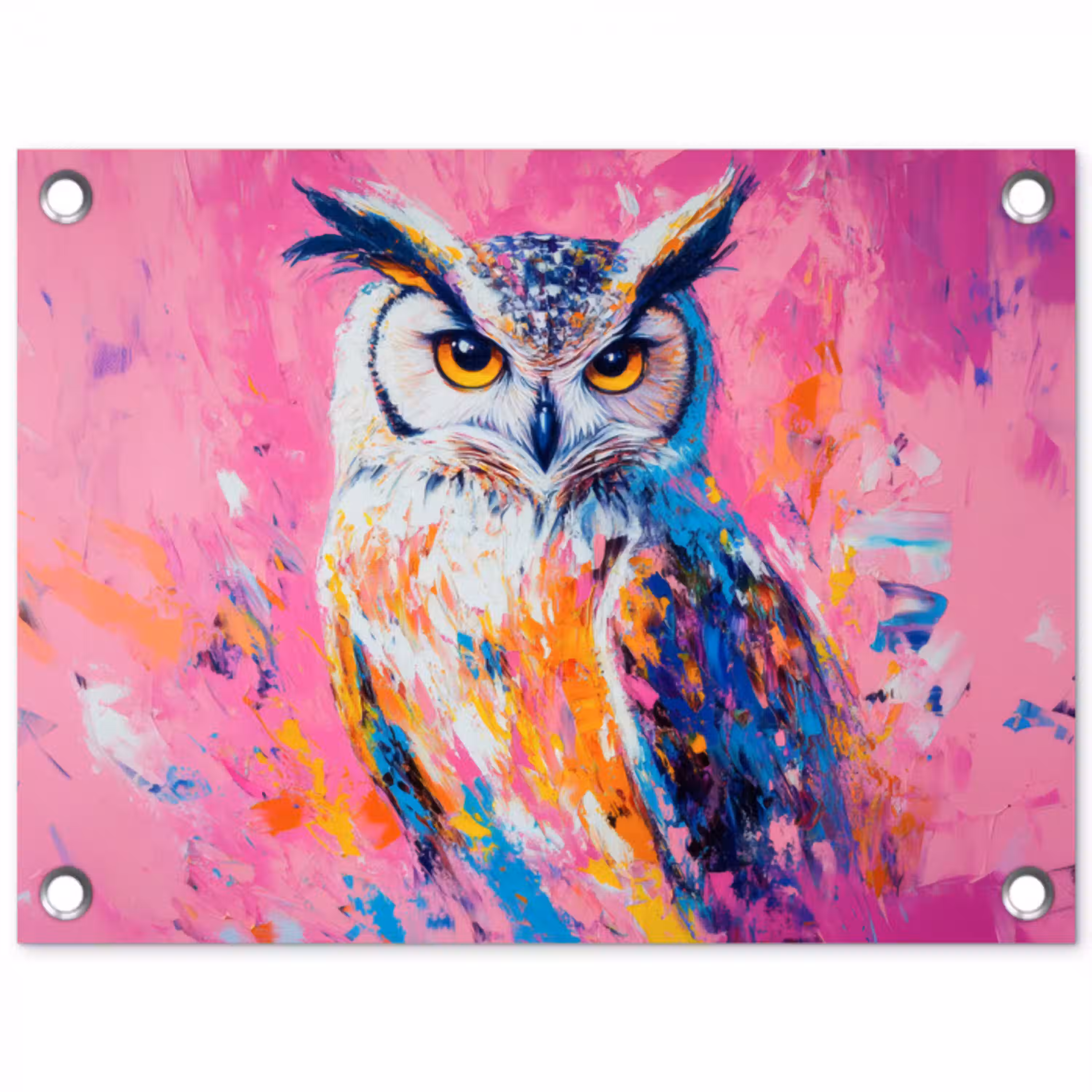 Uil - Roze - Blauw - Verf - Abstract tuinposter los doek klein -3d