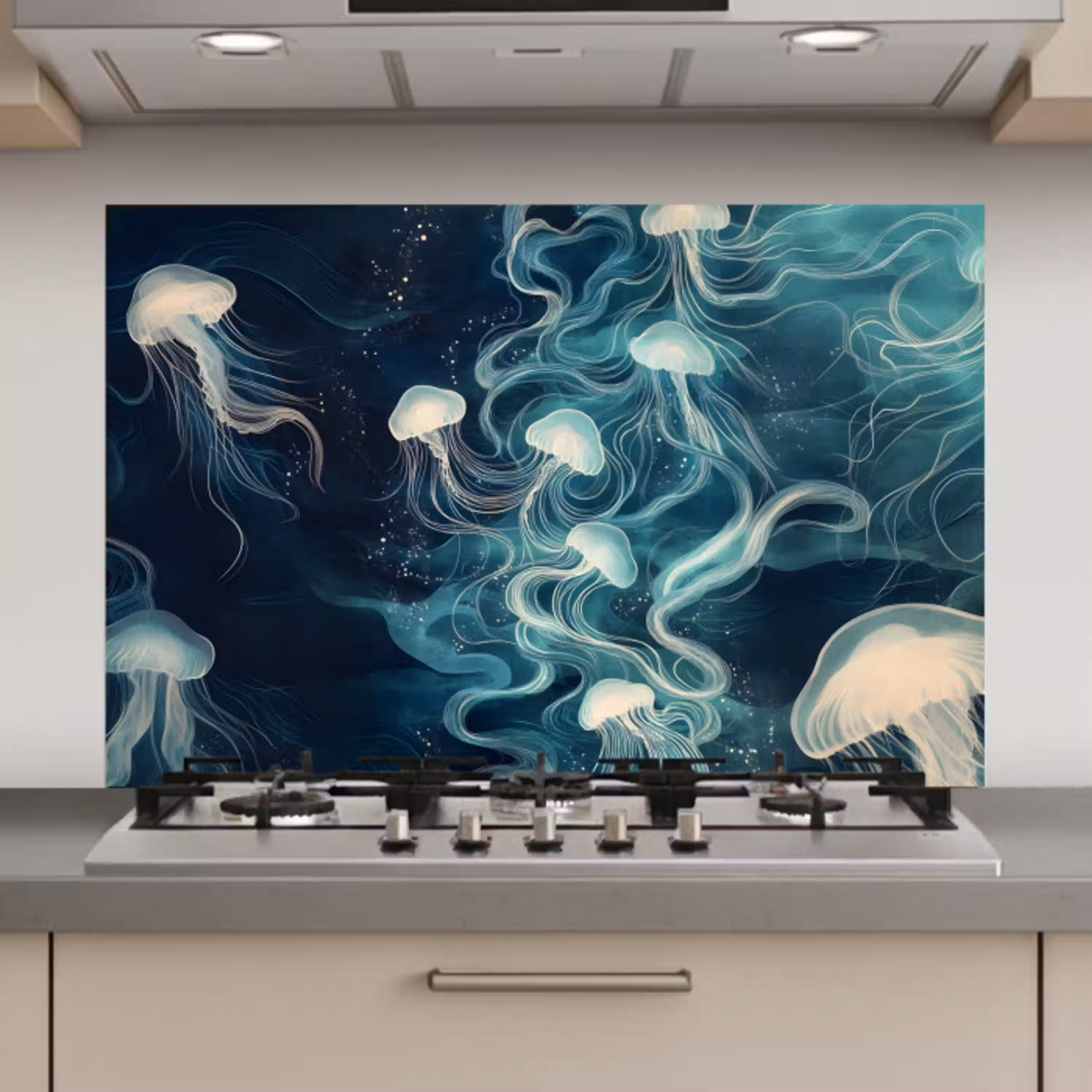 Kwallen - Zee - Wit - Golven keuken achterwand spatscherm klein -3d_website