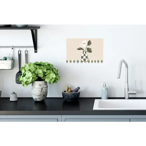 Vaas - Geruit - Groen - Bloem Muursticker klein -keuken