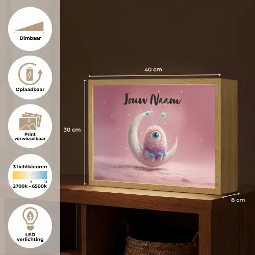 Maan - Monster - Roze Light Box met batterij (Wandlamp kind) middel -USP_websiteoverzichtNL