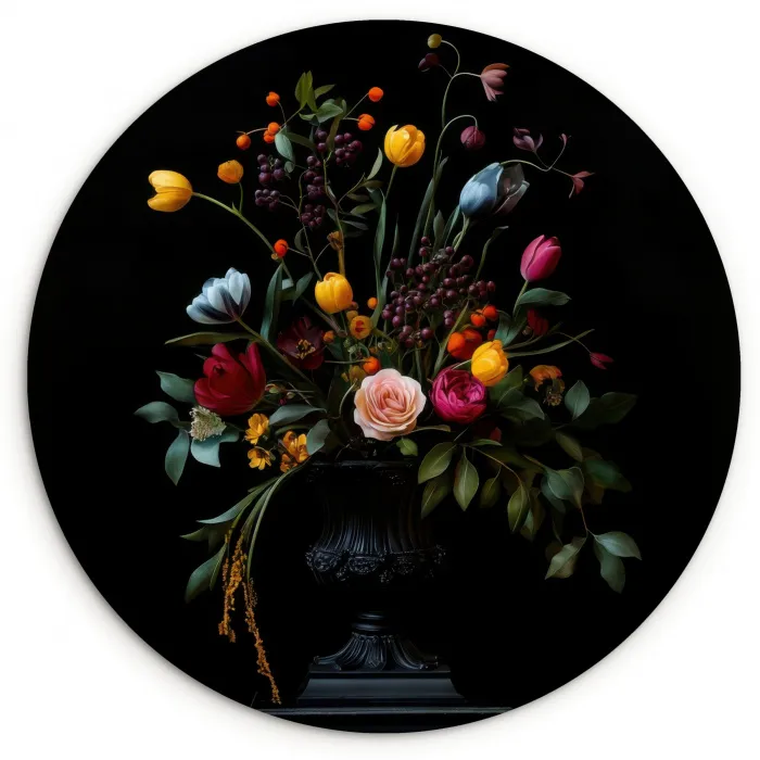 Klassiek - Vaas - Boeket - Bloemen Wandcirkel kunststof plaat 5mm dik klein -3d