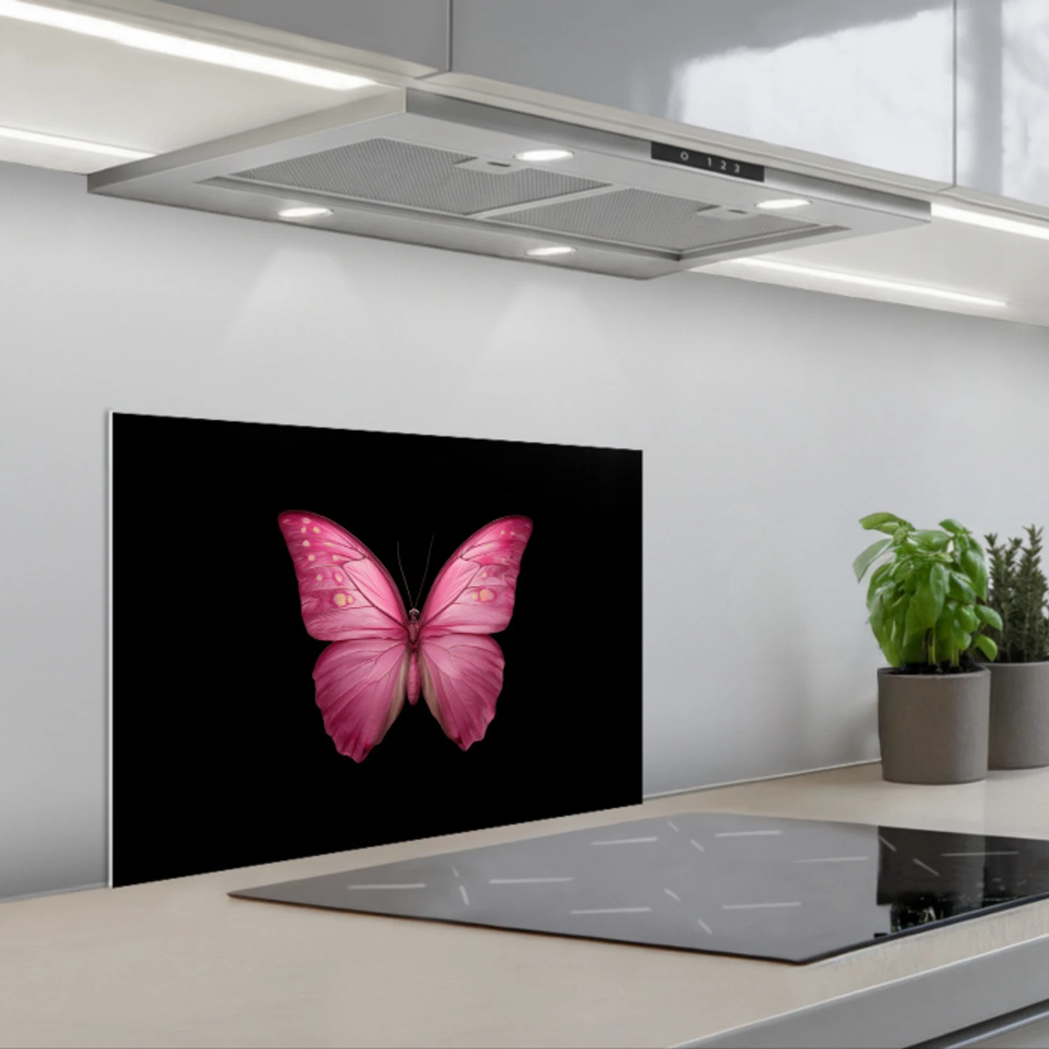 Vlinder - roze - Elegant keuken achterwand spatscherm klein -3d_schuin