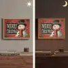 Klassiek - Kerstgroet - Sneeuwpop - Rood Light Box met batterij (Wandlamp) middel -sfeer3