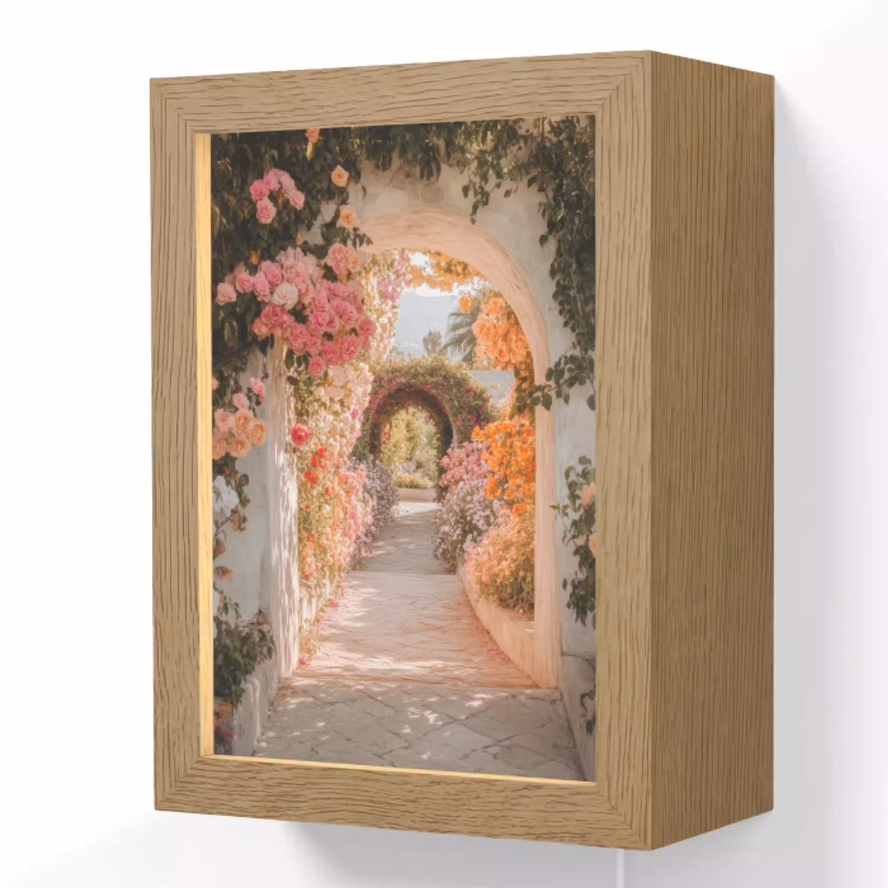 Doorkijk - Boog - Bloemen - Pastel Light Box met kabel (Wandlamp) klein -3d