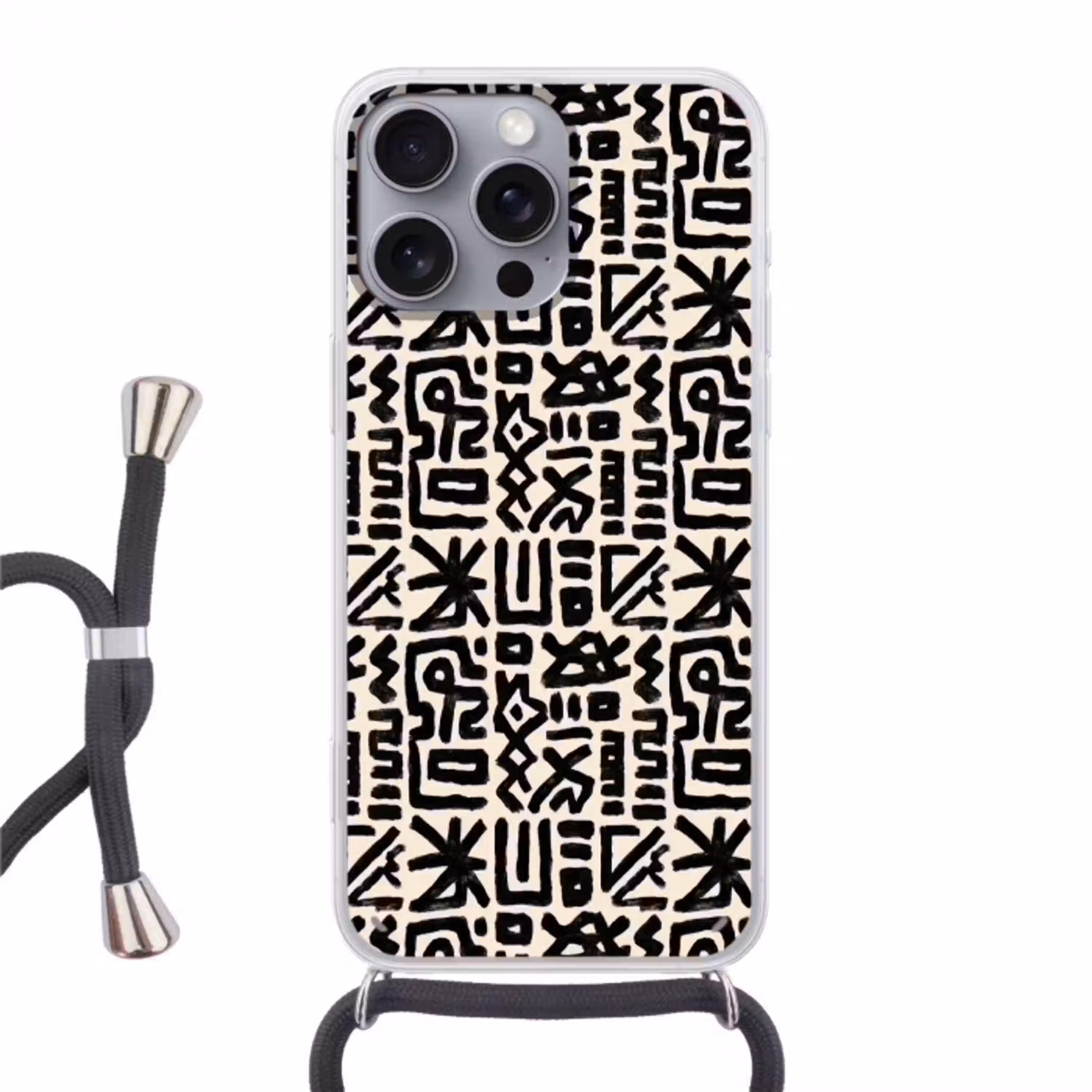 Geometrisch - Figuren - Zwart Hoesje iPhone 16 Pro Max met koord klein 804 -3d