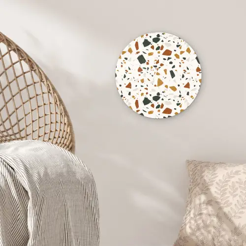 Terrazzo - Patroon - Wit - Terra Wandcirkel kunststof plaat 5mm dik klein 188 -sfeer5