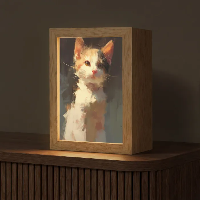 Kat - Geschilderd - Artistiek - Wit Light Box met kabel (Tafellamp) klein -z3d_website