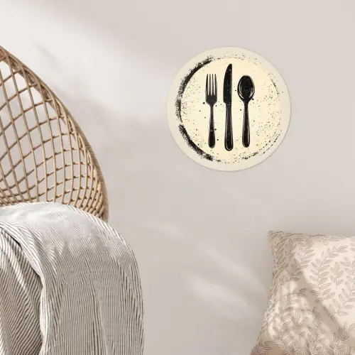 Zwart - Bestek - Rondje Wandcirkel behangsticker klein -sfeer4