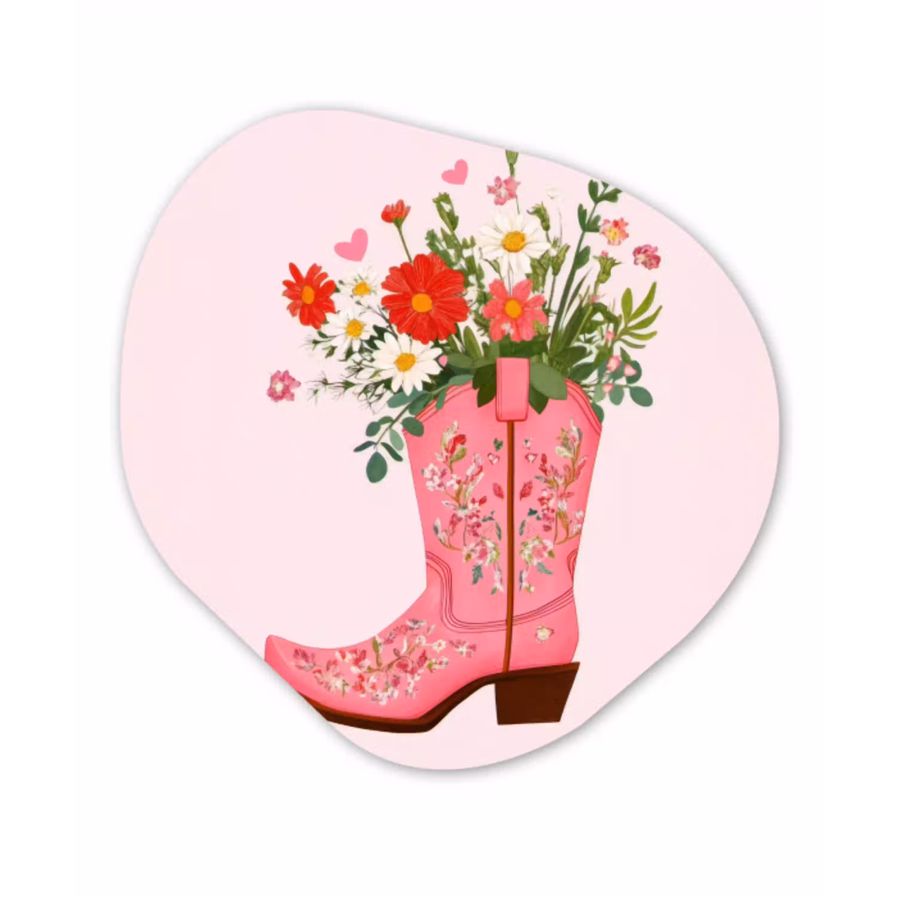 Cowboylaarzen - Roze - Boeket - Bloemen Wandcirkel Organisch Aluminium middel -3d