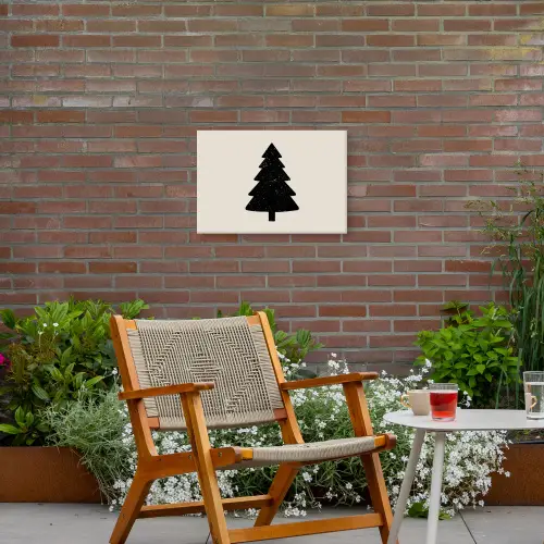 Kerstboom - Zwart - Feestdagen - Beige Tuinposter op houten frame 2 cm dik klein -sfeer3