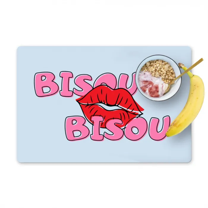 Bisou - Blauw - Roze - Lippen Placemat vinyl groot -zzzproduct_Kitchenyeah-website
