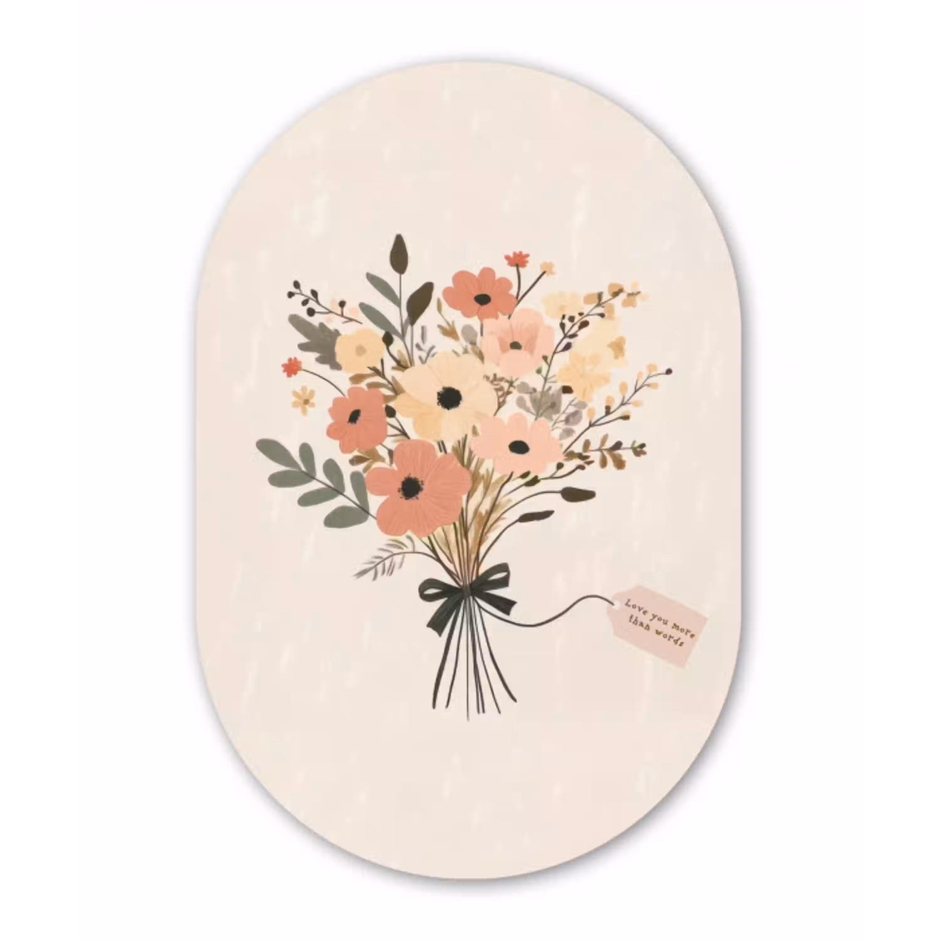 Bloemen - Quote - Beige - Lint Wandcirkel Ovaal Glas middel -3d