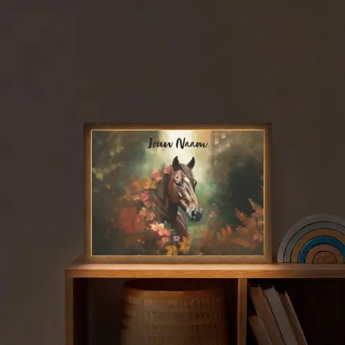 Paard - Bloemen - Natuur - Dieren - Bos - Oranje Light Box met batterij (Wandlamp kind) middel -sfeer1_kind