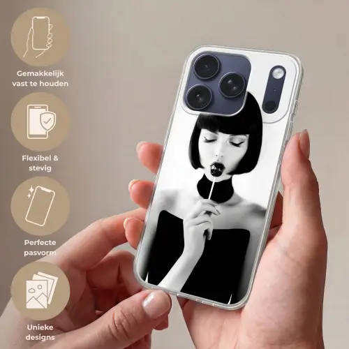 Vrouw - Lolly - Zwart - Wit Telefoonhoesje iPhone 17 Pro klein -sfeer3_NL