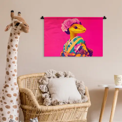 Hagedis - Bloemen - Roze - Kimono Wandkleed katoen klein -wsfeer5_kind