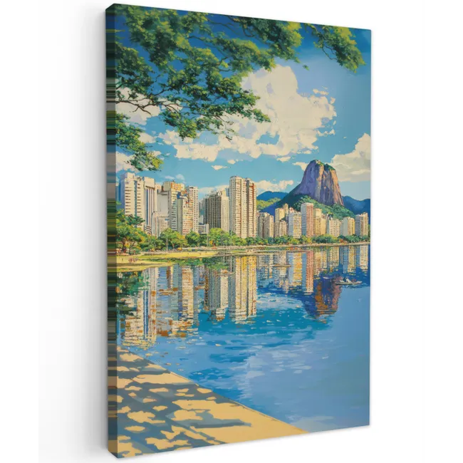 Berg - Skyline - Strand - Water Tuinposter op houten frame 2 cm dik klein -3d