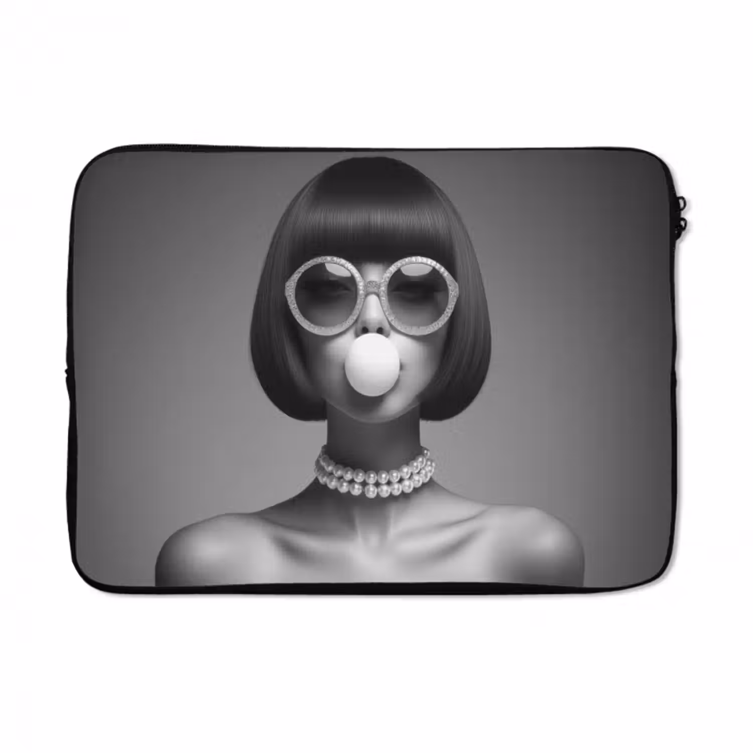 Laptop hülle - Frau - Schwarz und weiß - Halskette - Sonnenbrille