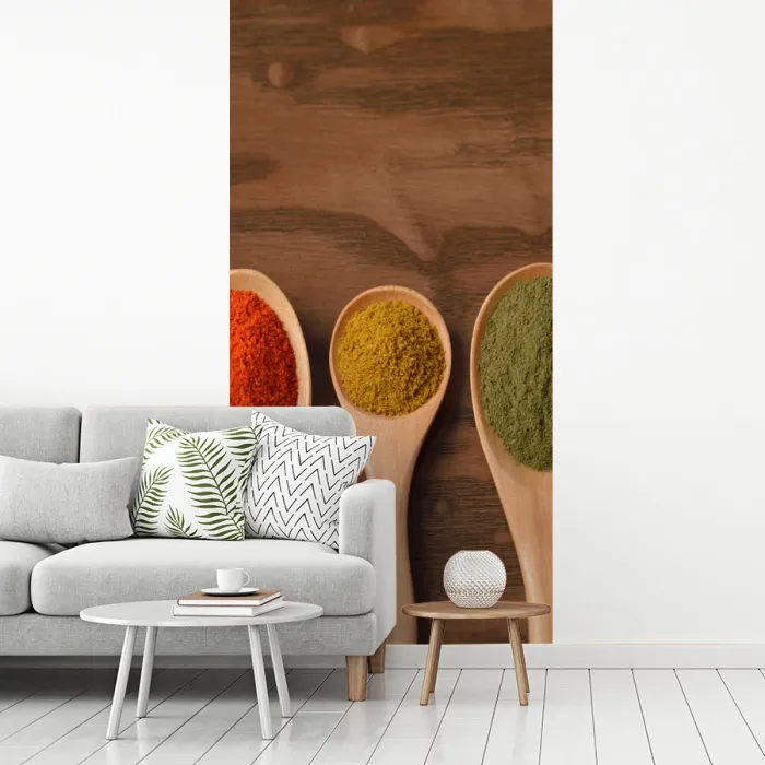 Pollepel - Kruiden - Eten - Specerijen - Tafel fotobehang vinyl groot -woonkamer