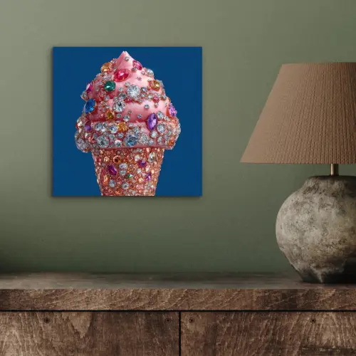 Ijsje - Hoorntje - Steentjes - Blauw aluminium wit klein -sfeer2