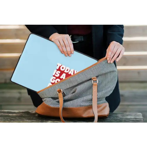 Today is a good day - Rood - lichtblauw laptophoes neopreen klein -tas