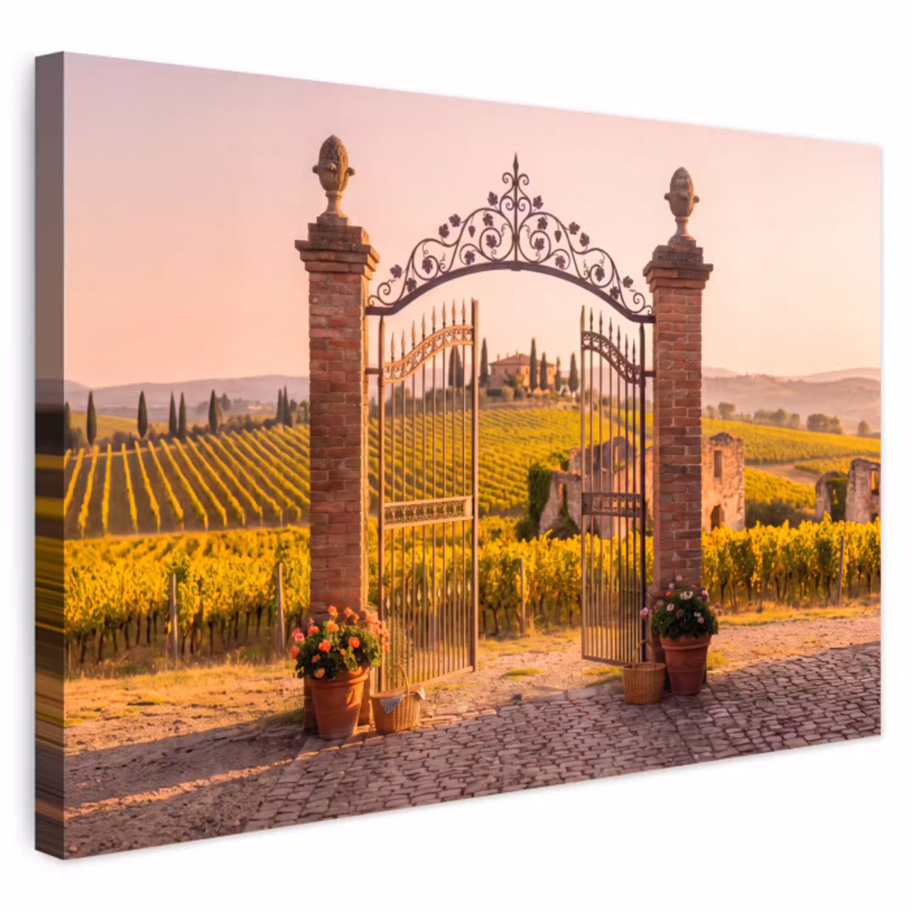 Poort - Landschap - Platteland - Zonlicht - Warm Tuinposter op houten frame 2 cm dik klein -3d