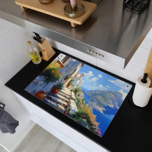Trap - Huizen - Berglandschap - Zee Inductie beschemer met haakjes klein -sfeer1