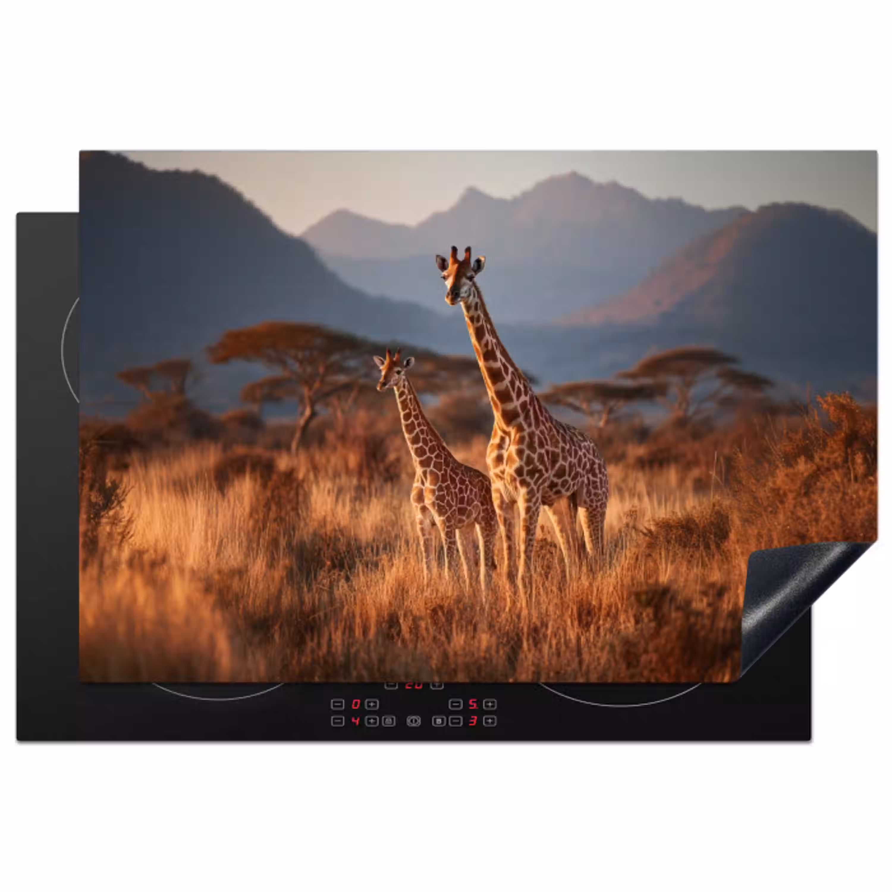 Giraffen - Hoog gras - Acaciabomen Inductie beschermer vinyl 3mm klein -3d