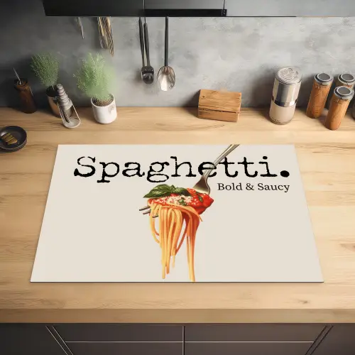 Spaghetti - tomatensaus - Parmezaanse kaas Inductie beschermer vinyl 3mm klein -sfeer5
