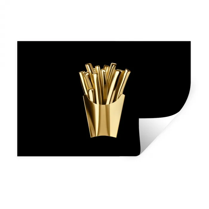 Friet - Goud - Chrome - Eten Muursticker klein -3d